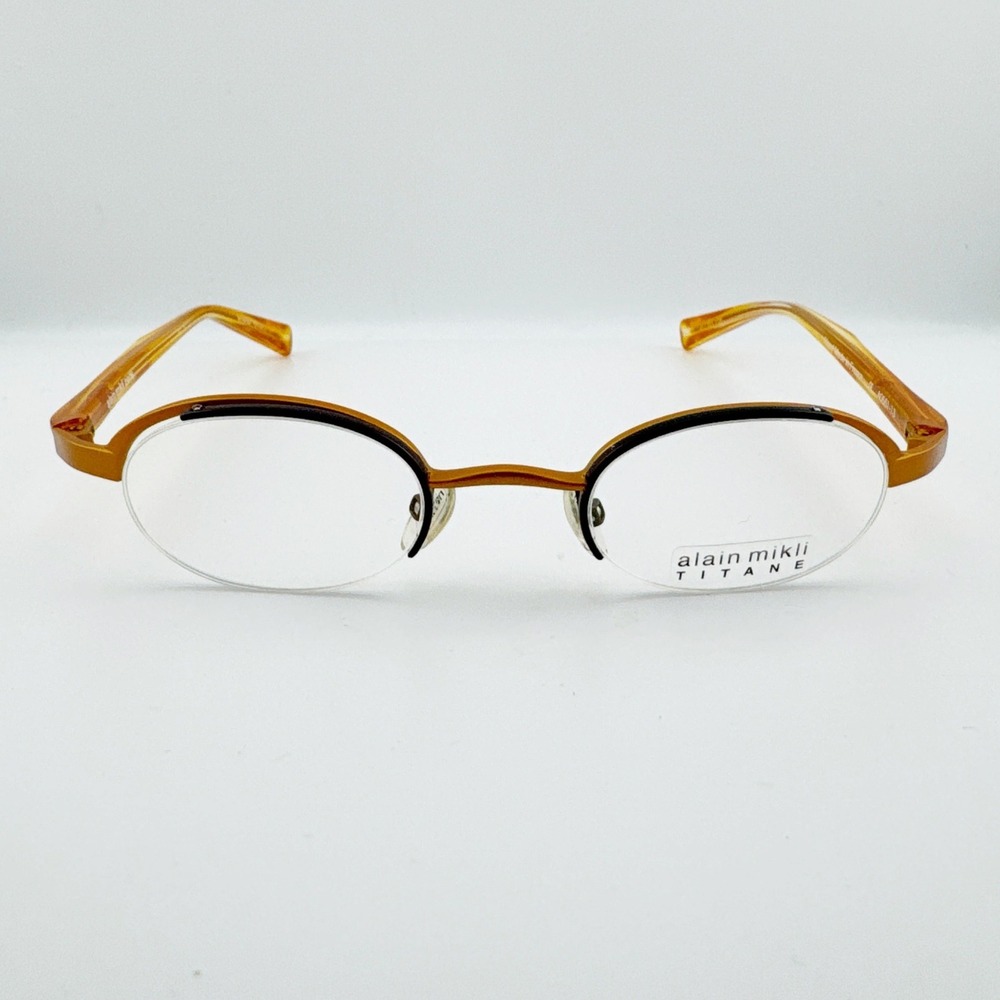 NEW Alain Mikli Titane Oval Eyeglasses Women Amber Brown 41mm France‎
